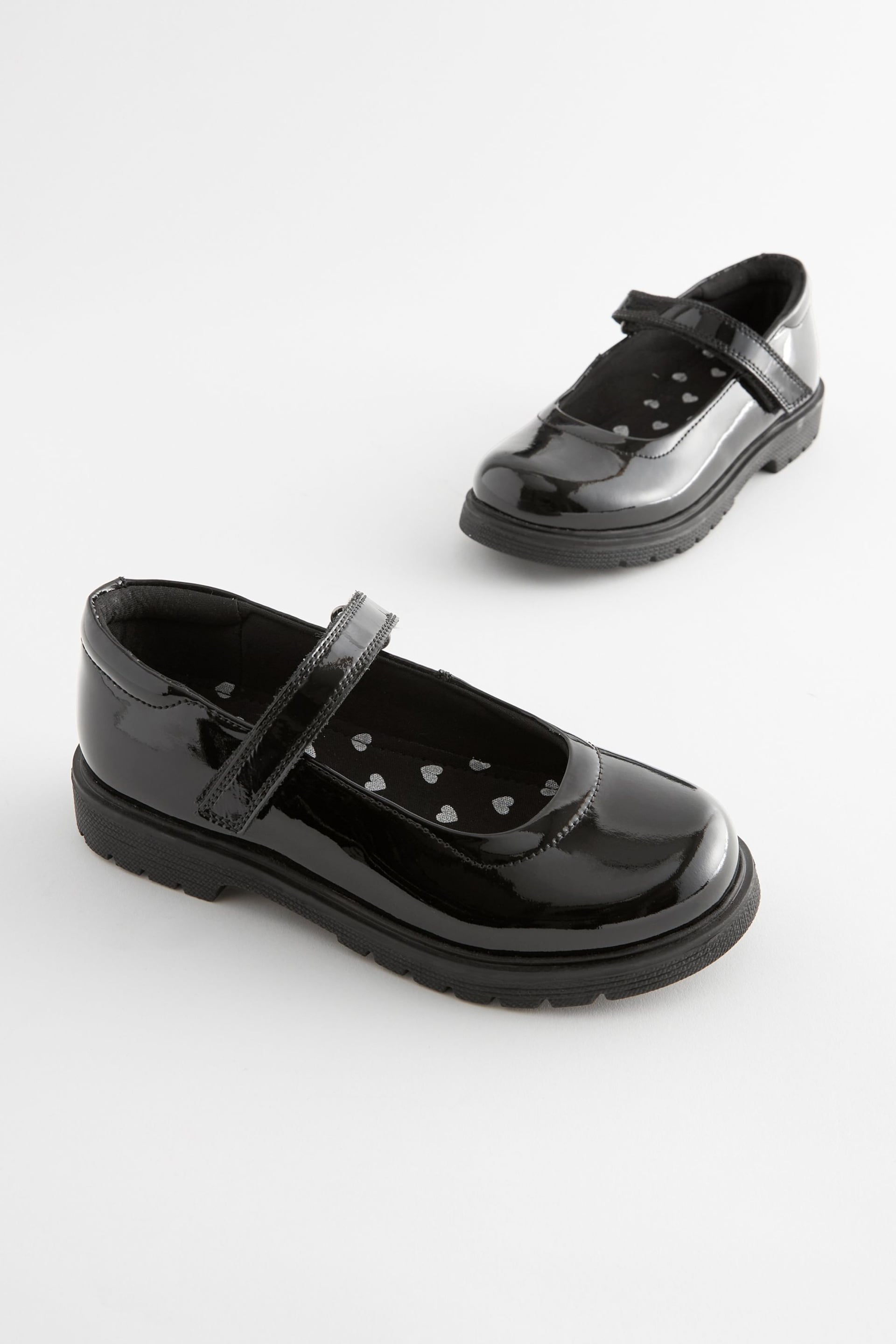 Black Patent Standard Fit (F) School Leather Chunky Mary Jane Shoes - Image 4 of 5