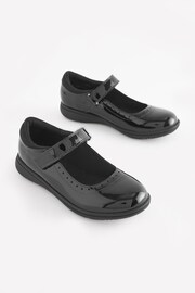 Black Patent Narrow Fit (E) School Leather Brogue Detail Mary Jane Shoes - Image 1 of 5