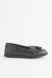Matt Black Narrow Fit (E) School Leather Tassel Loafers - Image 2 of 6