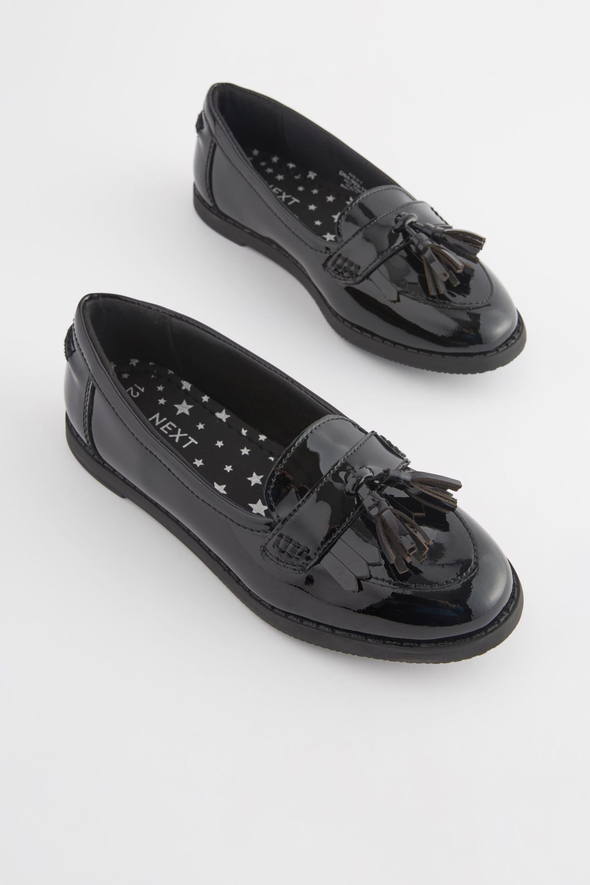 Black Patent Narrow Fit (E) School Leather Tassel Loafers - Image 1 of 5