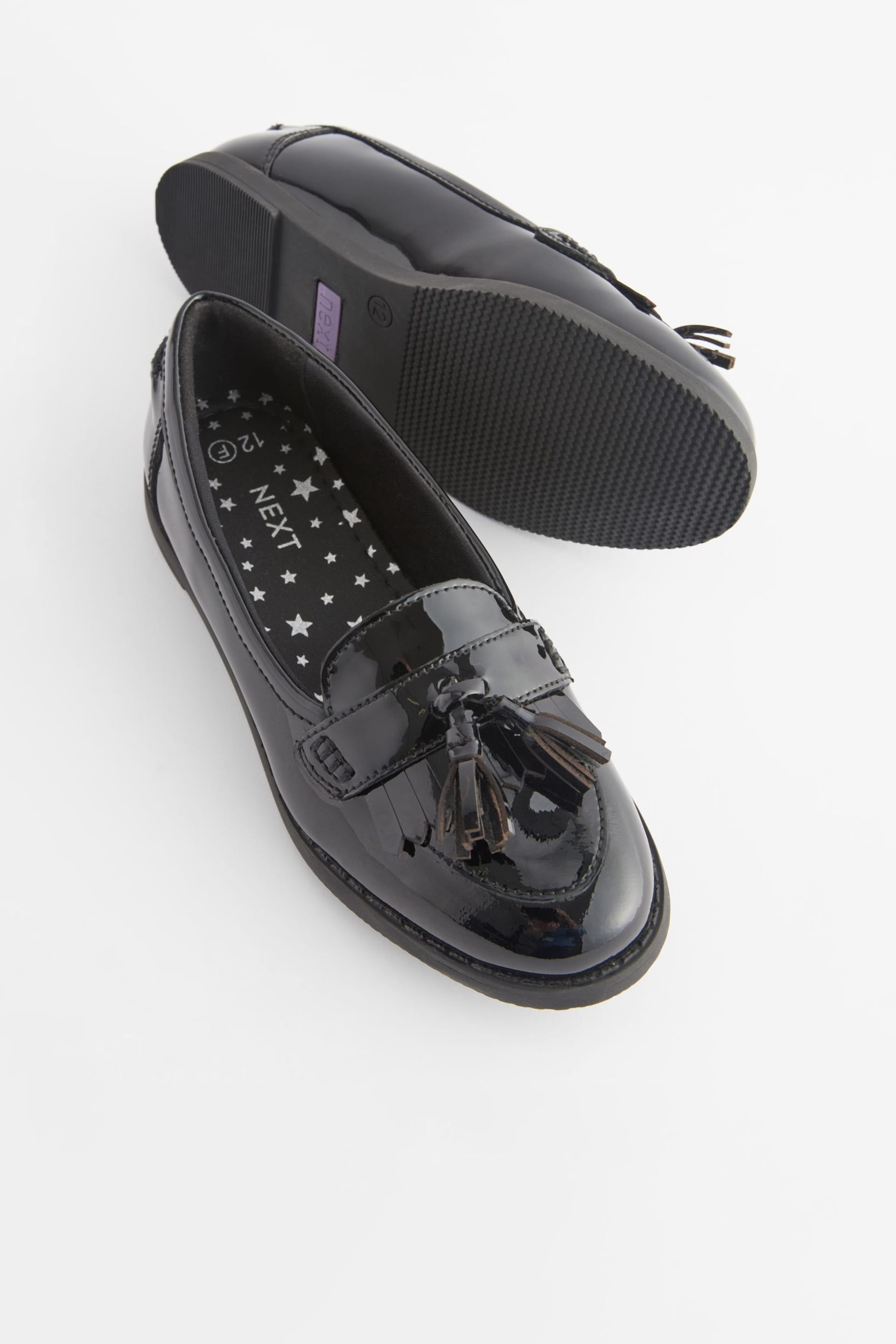 Black Patent Narrow Fit (E) School Leather Tassel Loafers - Image 4 of 5