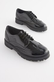 Black Patent Standard Fit (F) School Leather Chunky Lace-Up Brogues - Image 1 of 8