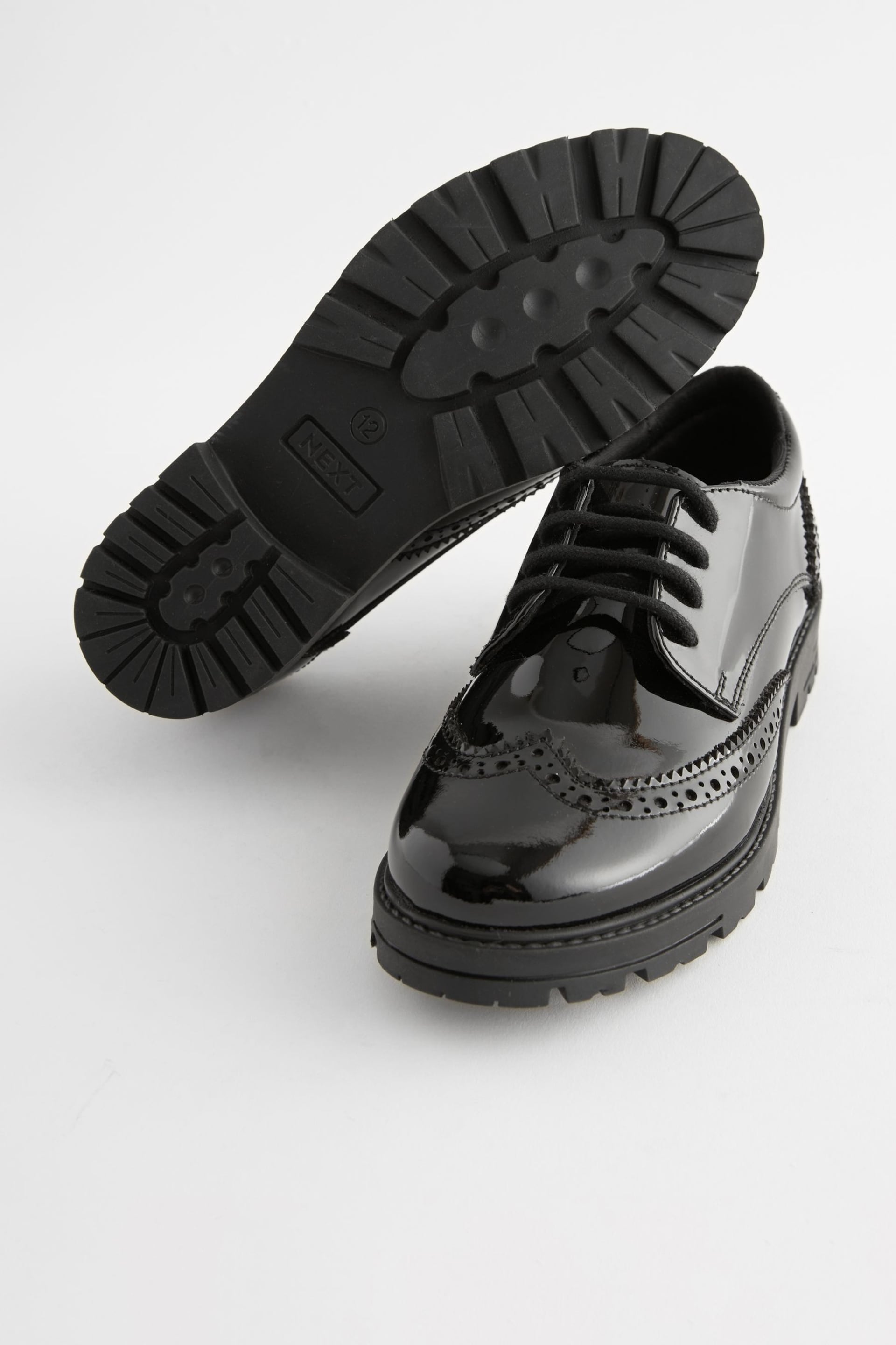 Black Patent Standard Fit (F) School Leather Chunky Lace-Up Brogues - Image 4 of 8