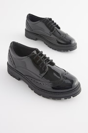 Black Patent Wide Fit (G) School Leather Chunky Lace-Up Brogues - Image 1 of 11
