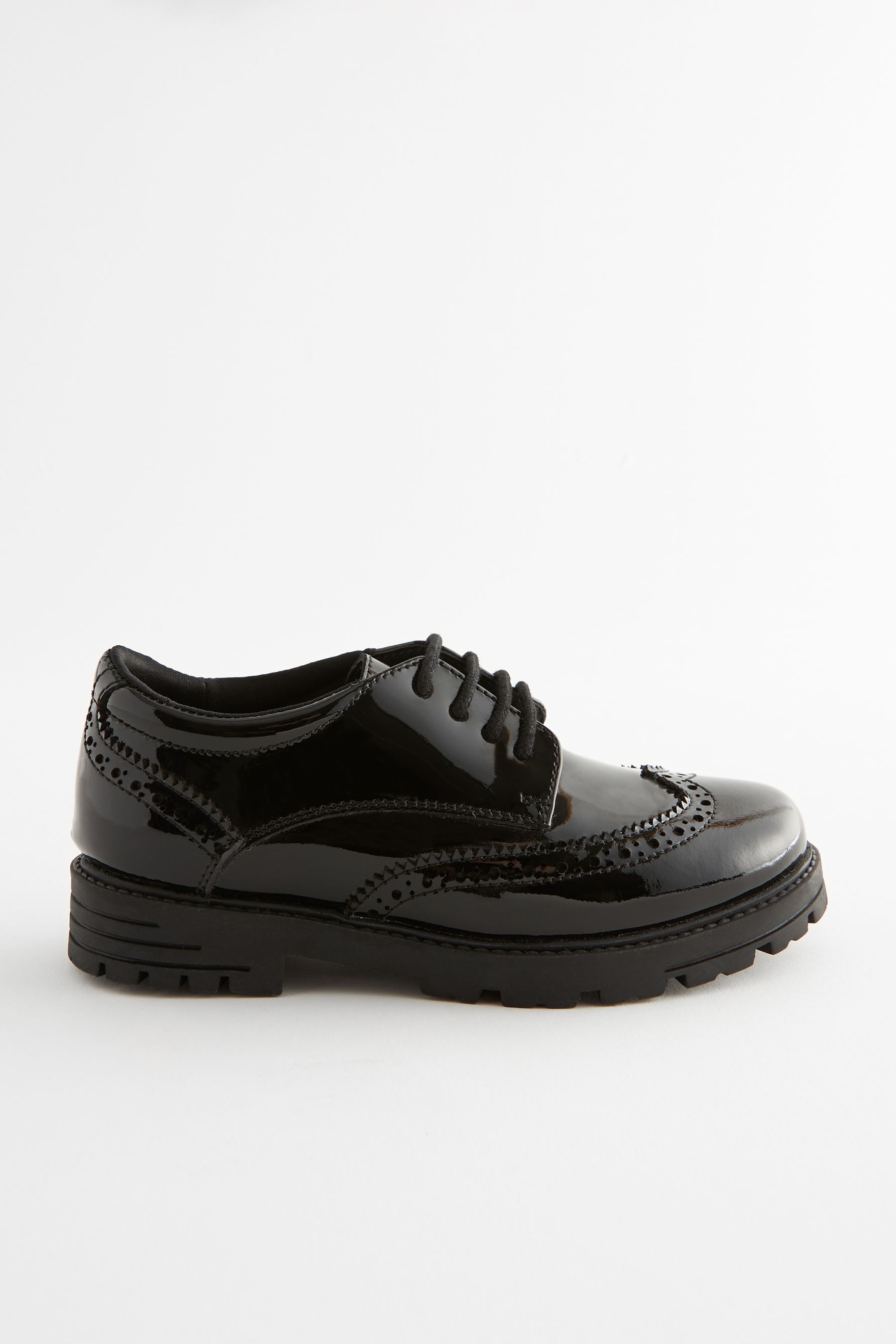 Black Patent Wide Fit G School Leather Chunky Lace Up Brogues