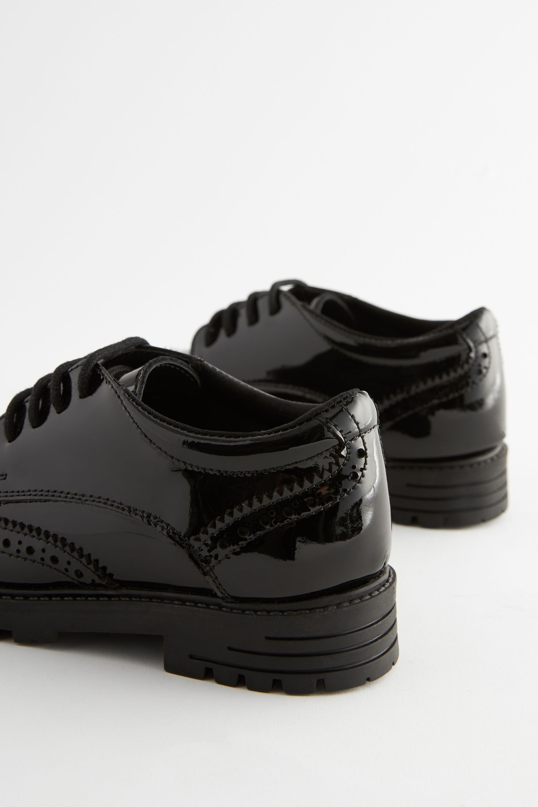 Black Patent Wide Fit G School Leather Chunky Lace Up Brogues