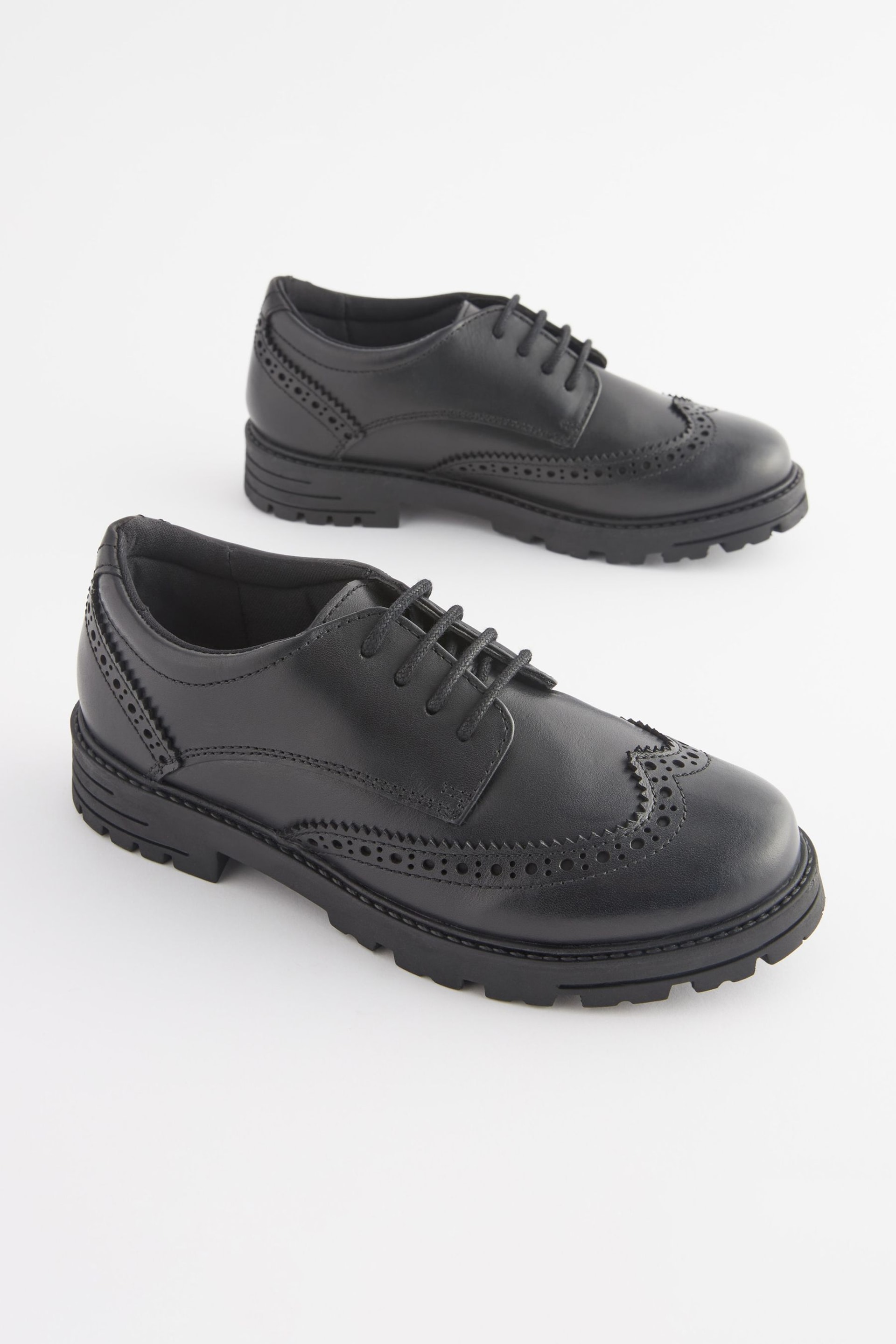 Black Wide Fit (G) School Leather Chunky Lace-Up Brogues - Image 1 of 10