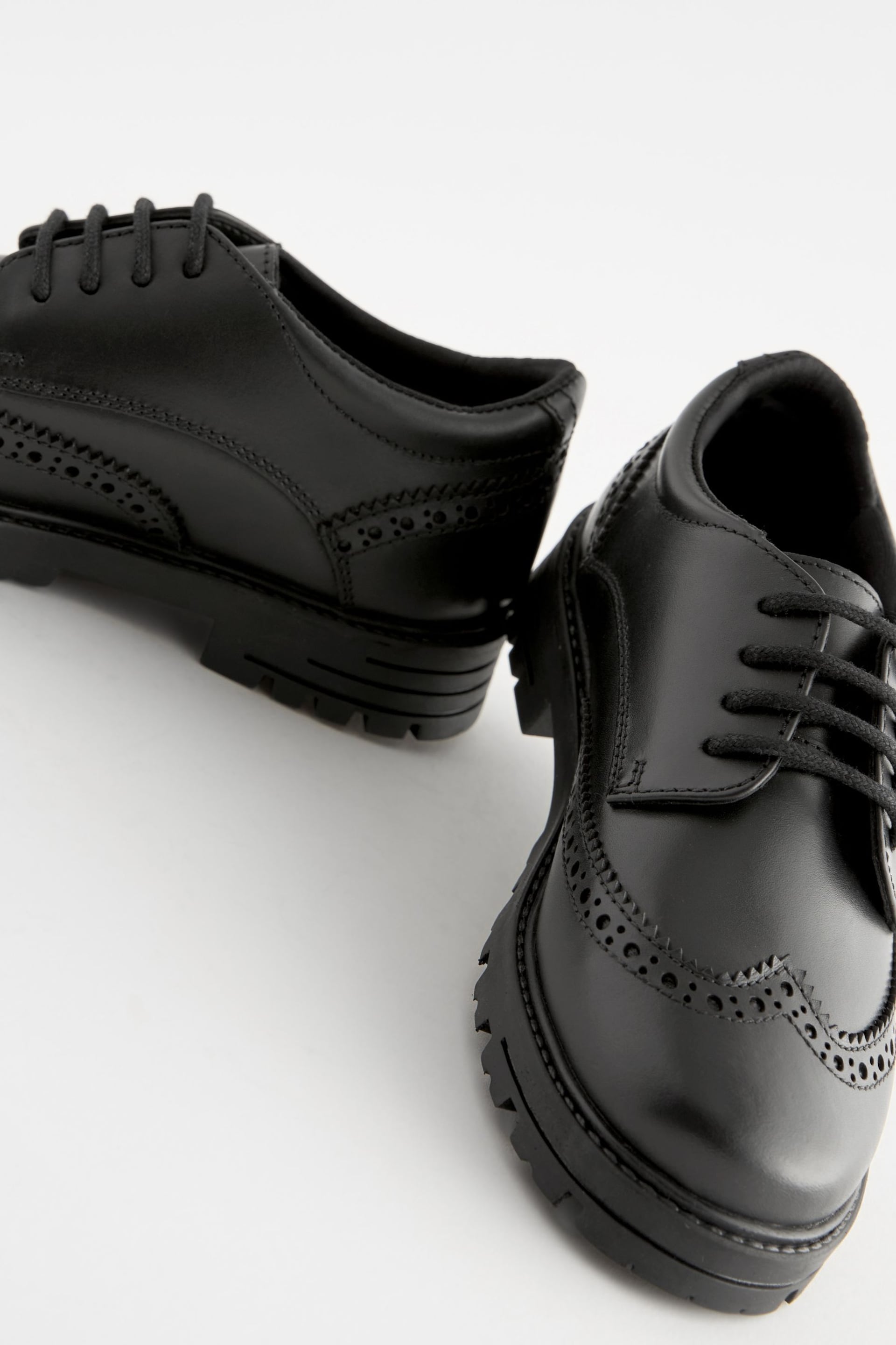 Black Wide Fit (G) School Leather Chunky Lace-Up Brogues - Image 10 of 10