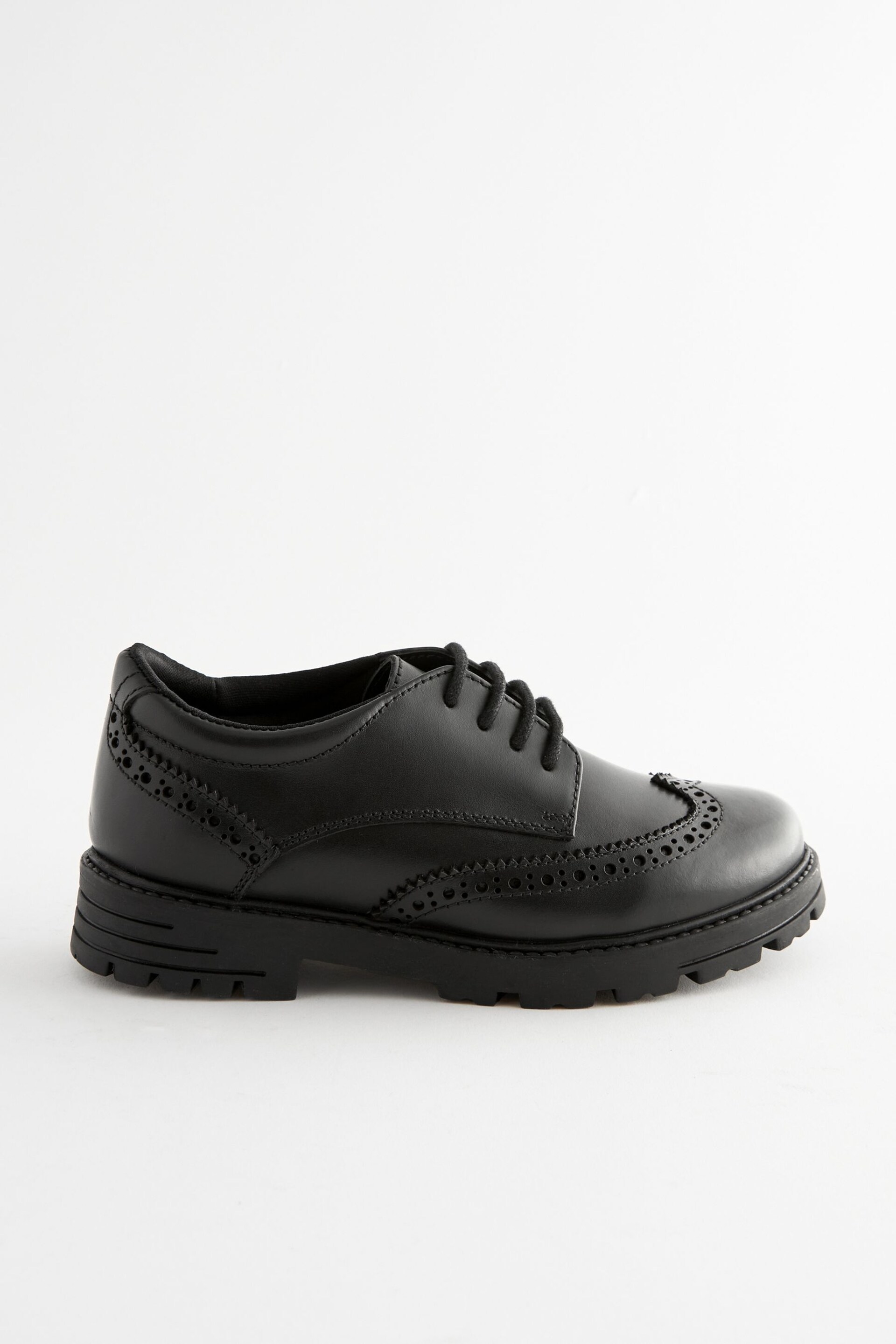 Black Wide Fit (G) School Leather Chunky Lace-Up Brogues - Image 2 of 10