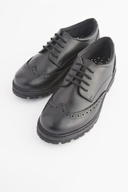 Black Wide Fit (G) School Leather Chunky Lace-Up Brogues - Image 4 of 10