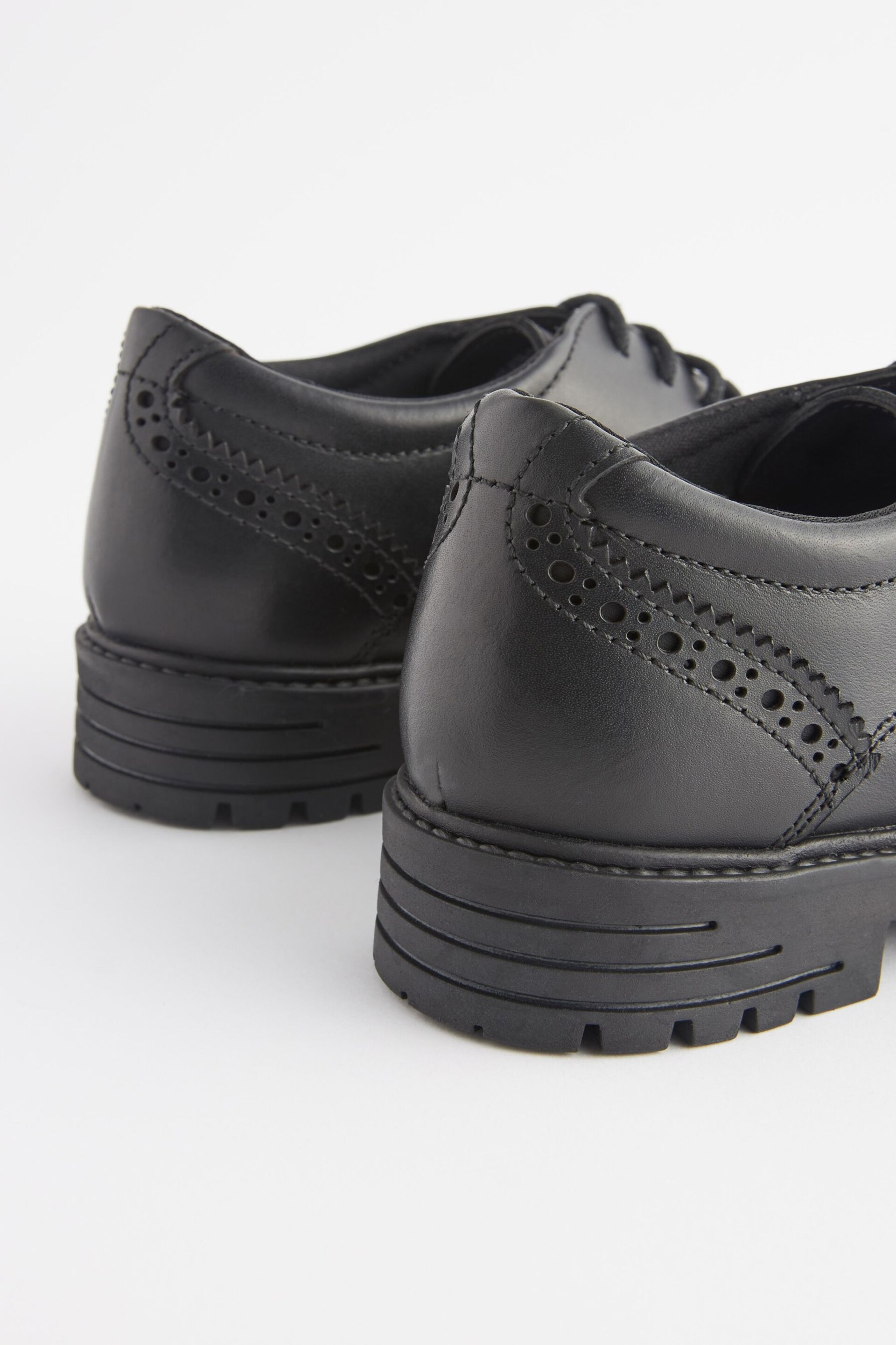 Black Wide Fit (G) School Leather Chunky Lace-Up Brogues - Image 8 of 10