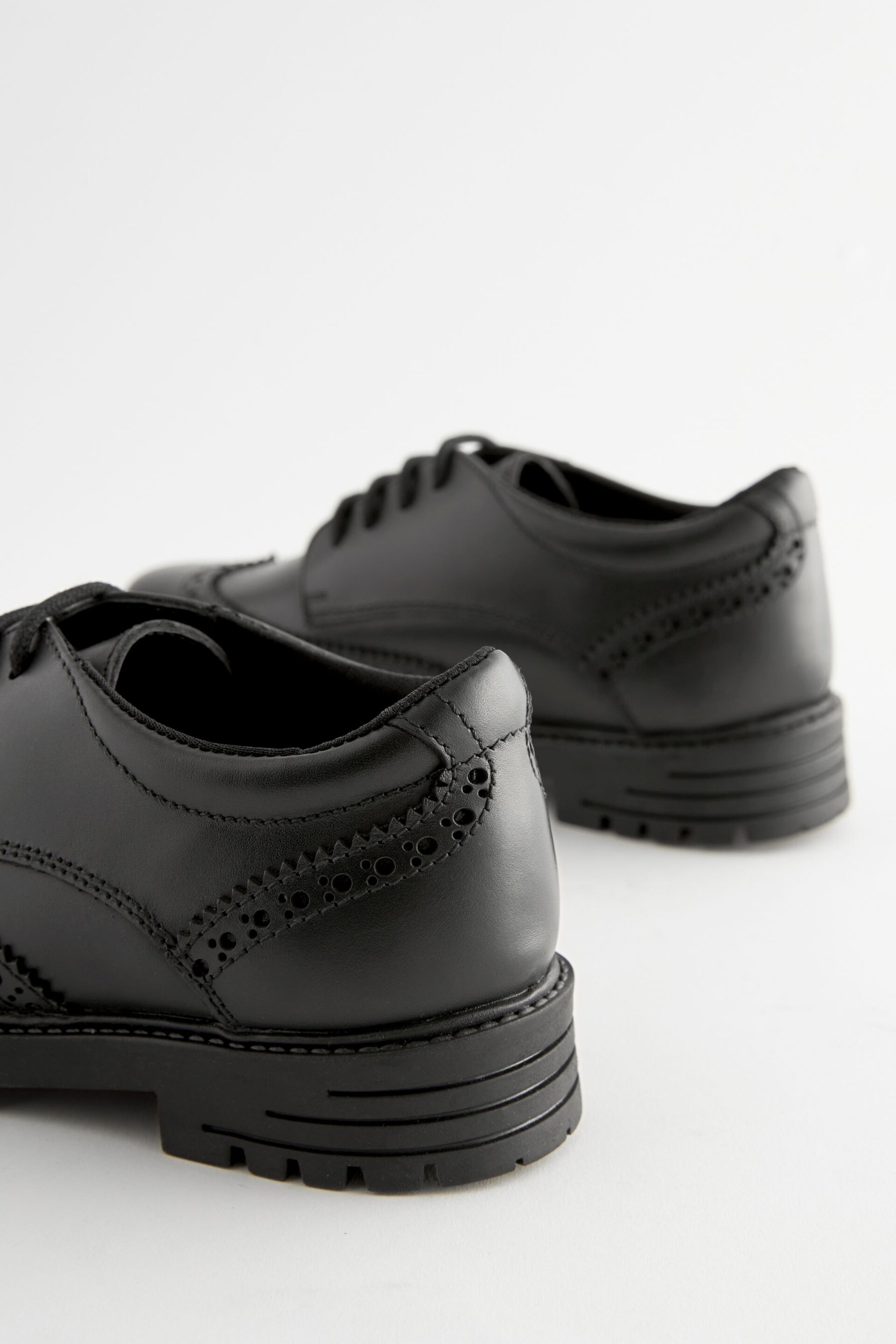 Black Wide Fit (G) School Leather Chunky Lace-Up Brogues - Image 9 of 10