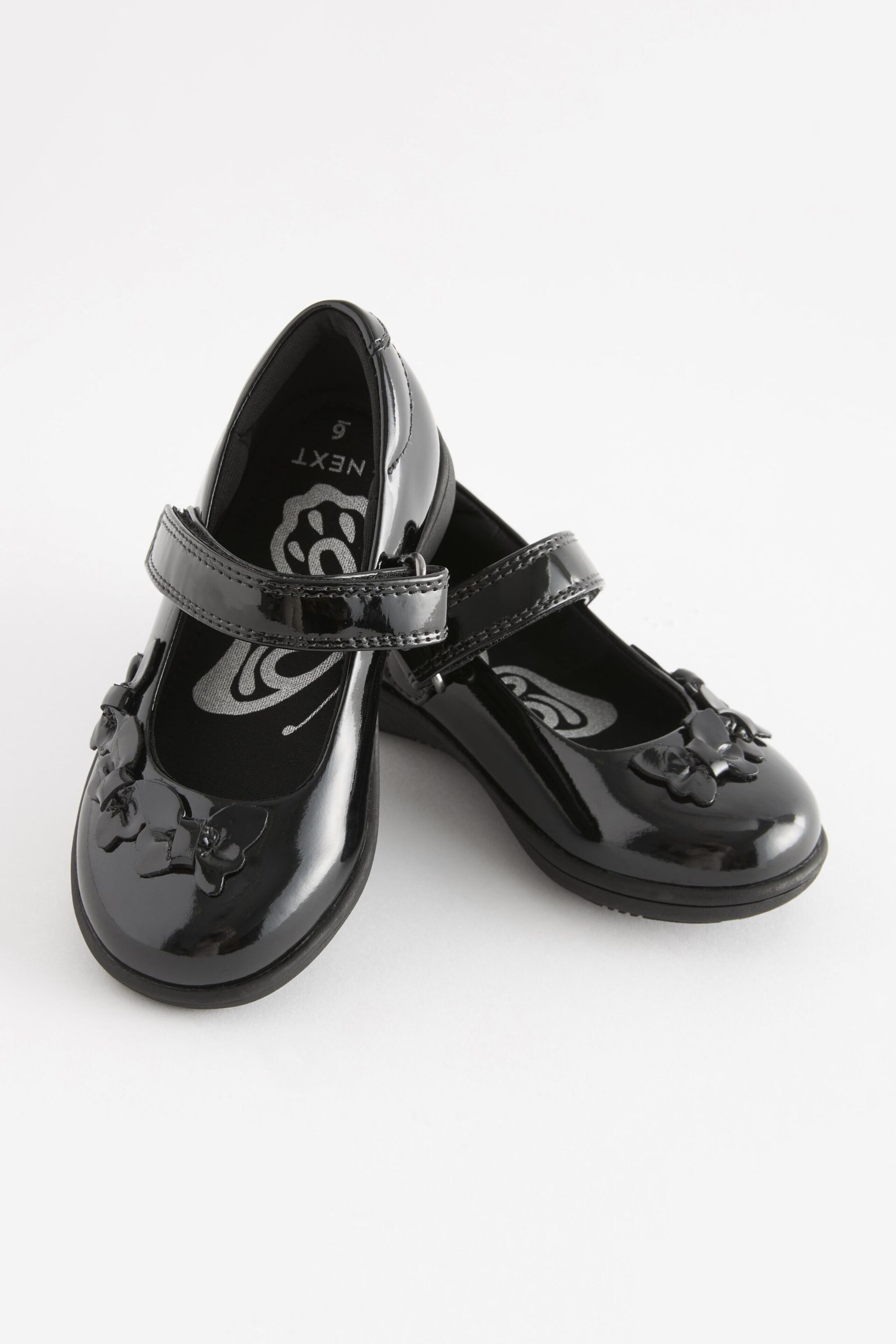 Black Patent Wide Fit (G) School Junior Butterfly Mary Jane Shoes - Image 1 of 7