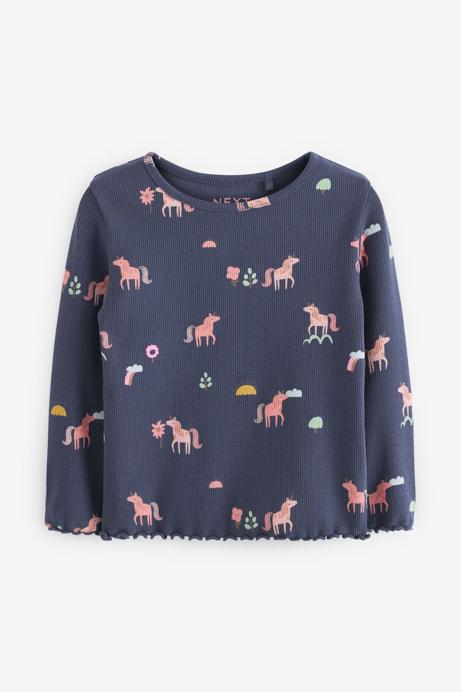 Navy Unicorn Cotton Rich Long Sleeve Rib T-Shirt (3mths-7yrs) - Image 4 of 5