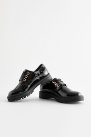 Black Patent Wide Fit (G) School Rose Gold Eyelet Lace Up Shoes - Image 3 of 6