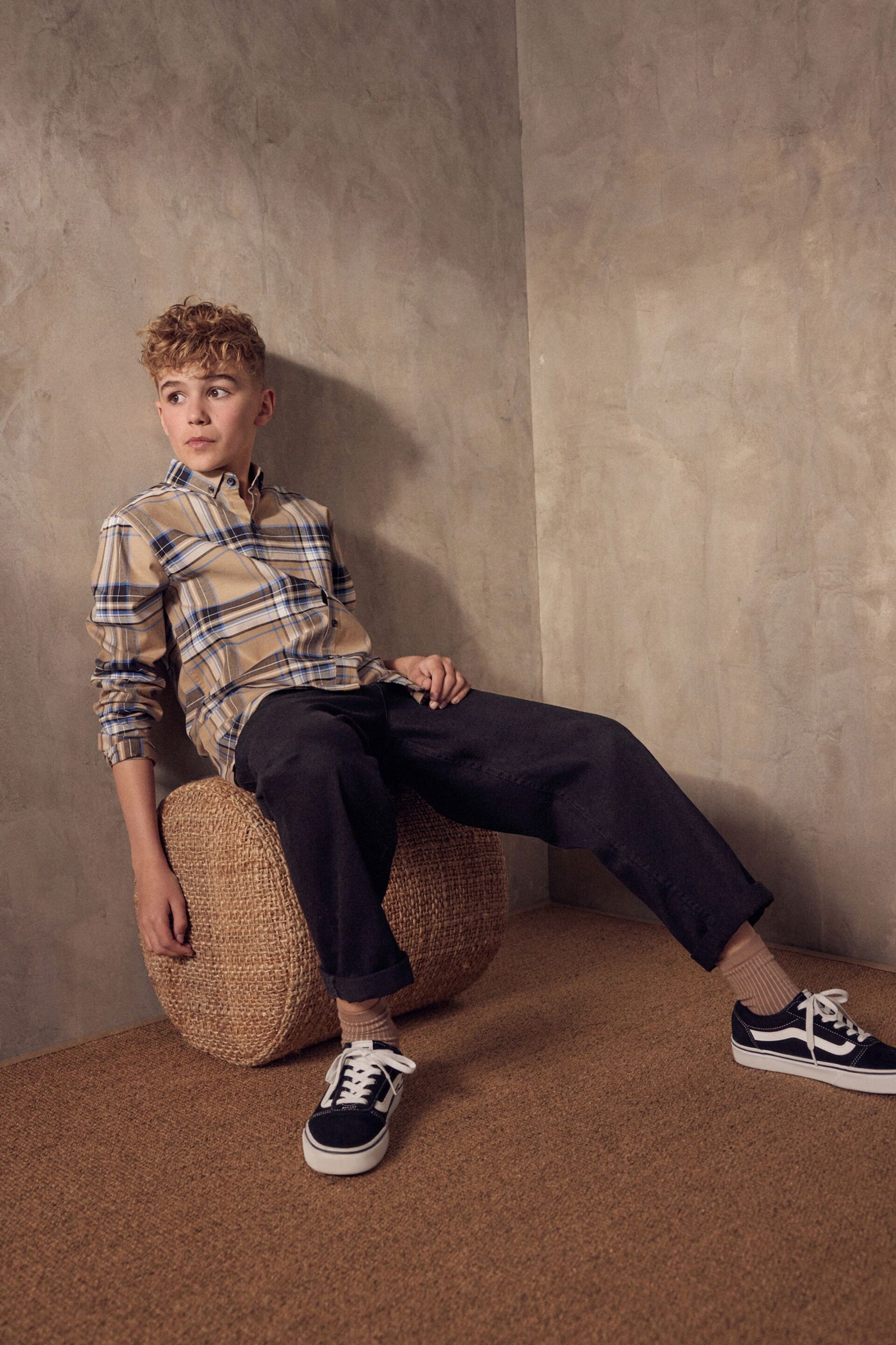 Tan Brown Blue Long Sleeve Oxford Shirt (3-16yrs) - Image 6 of 10