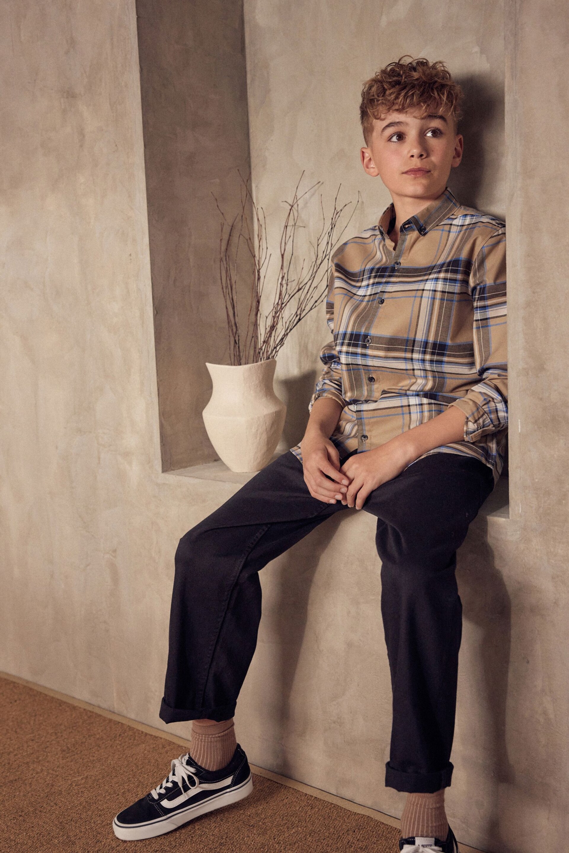 Tan Brown Blue Long Sleeve Oxford Shirt (3-16yrs) - Image 7 of 10