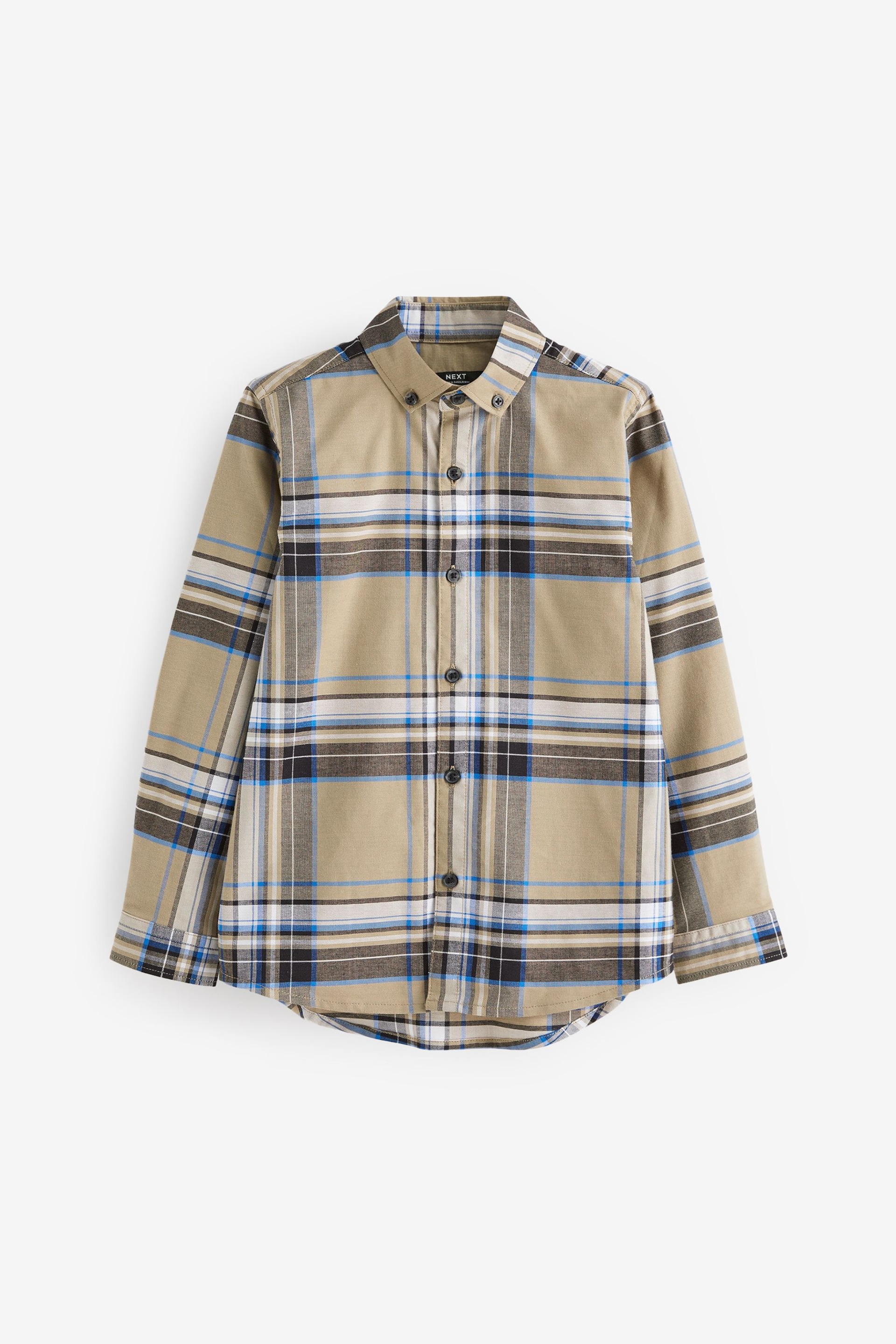 Tan Brown Blue Long Sleeve Oxford Shirt (3-16yrs) - Image 8 of 10