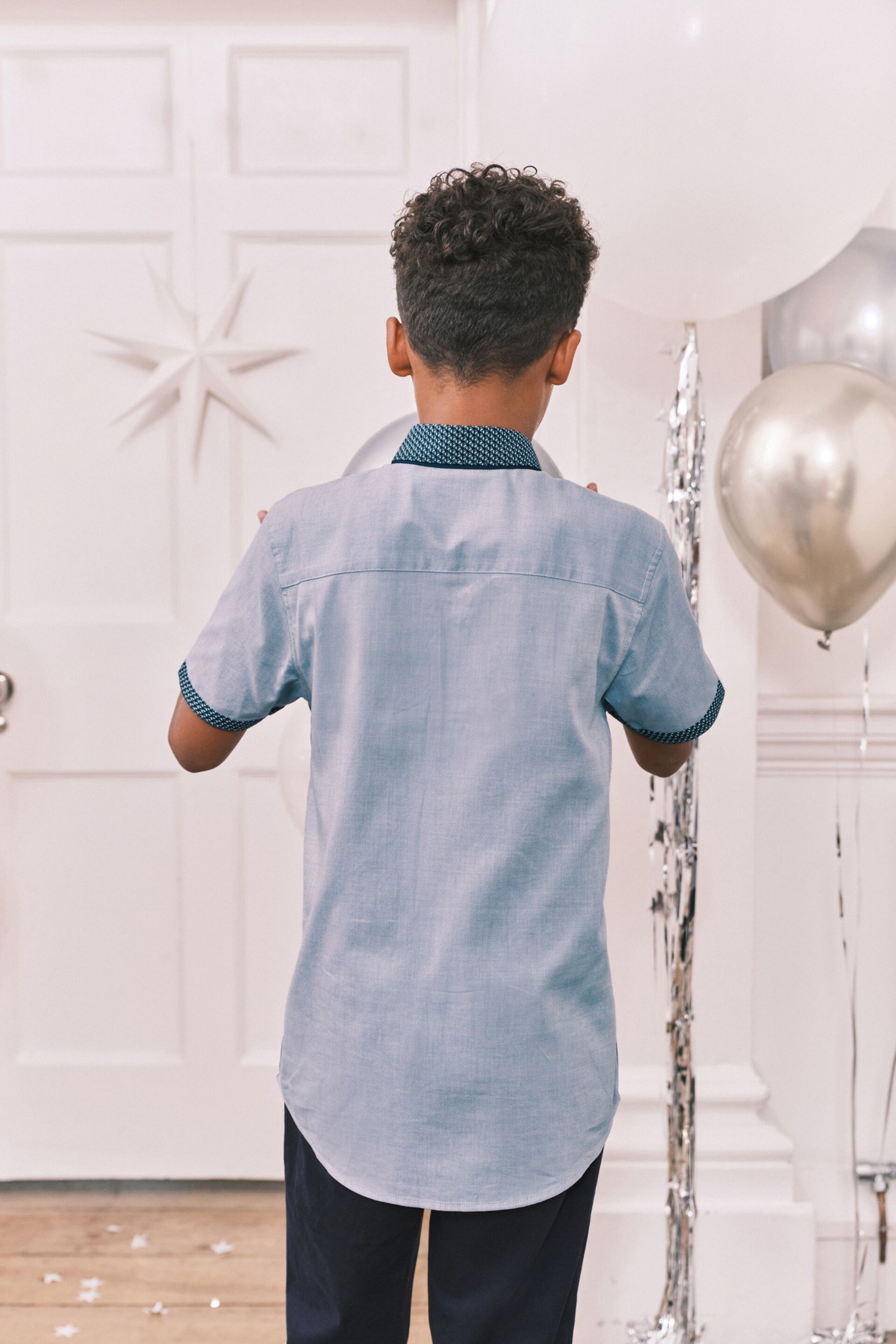 Blue Short Sleeve Smart Shirt (3-16yrs) - Image 3 of 7