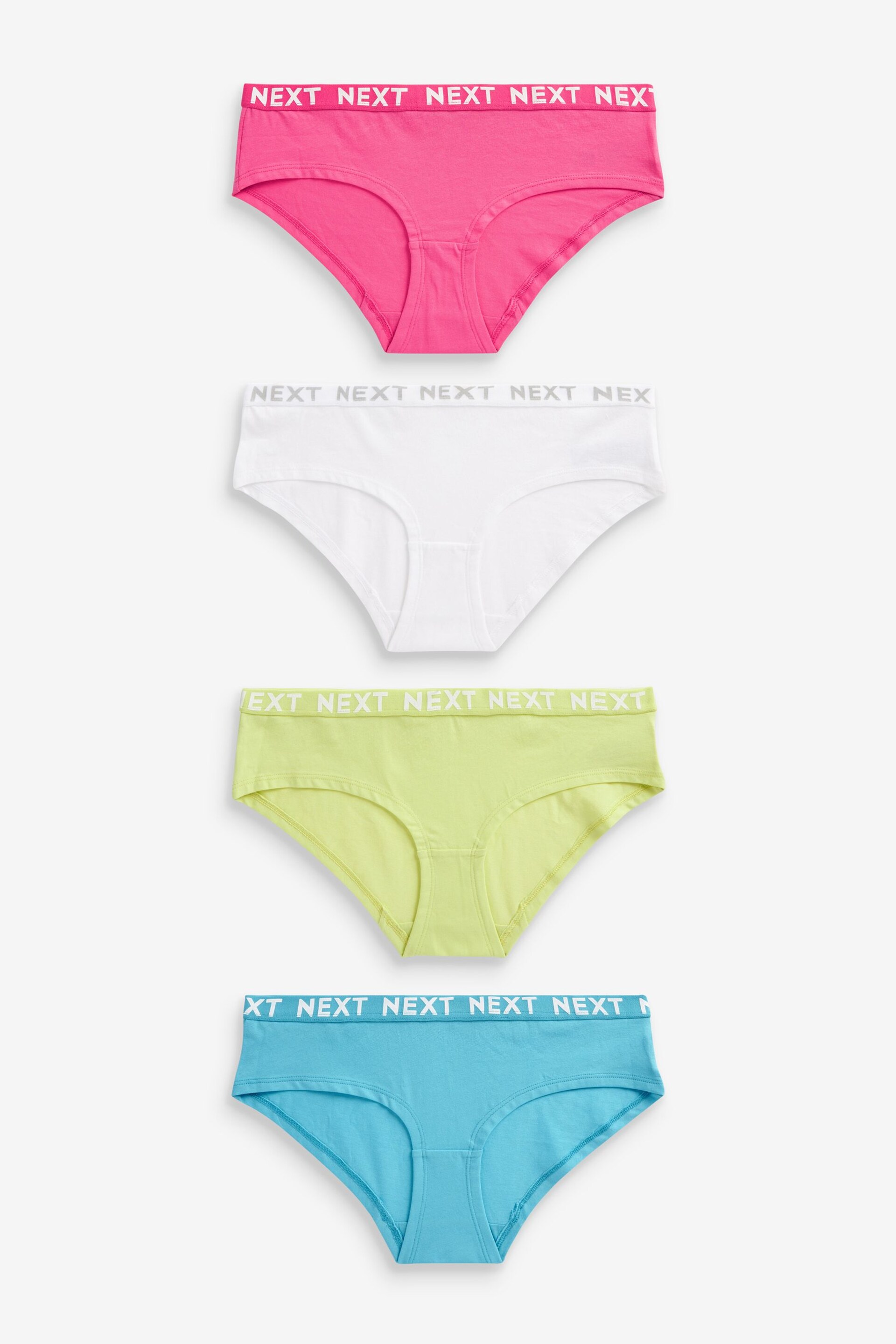 White/Blue/Pink/Green Short Cotton Rich Logo Knickers 4 Pack - Image 1 of 8