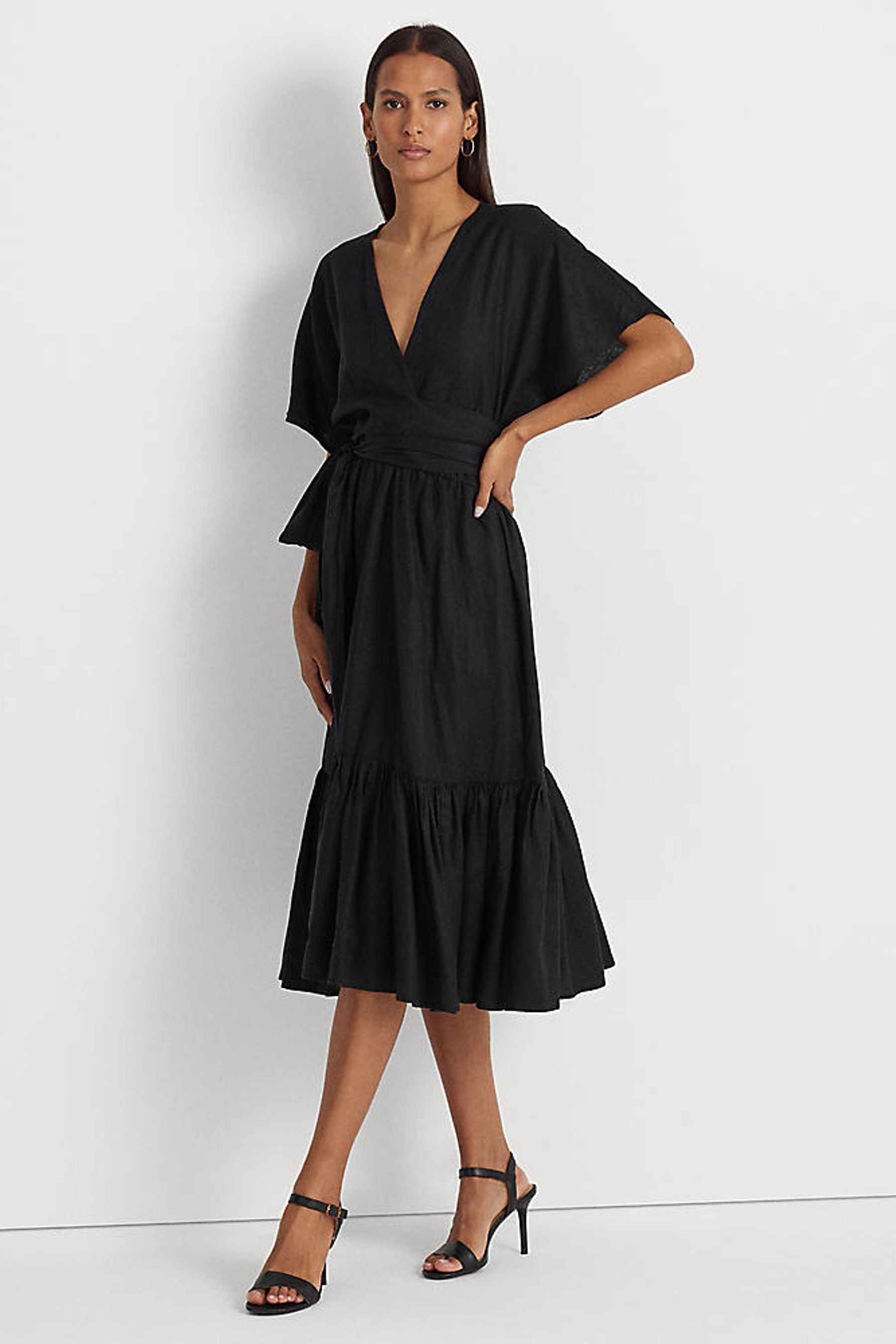 Buy Lauren Ralph Lauren Black Ligiana V Neck Belted Wrap Dress from Next Germany