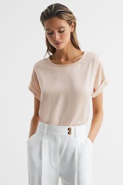 Reiss Nude Helen Silk Front Crew Neck T-Shirt - Image 1 of 5