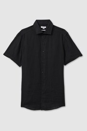 Reiss Black Holiday Slim Fit Linen Button-Through Shirt - Image 2 of 5