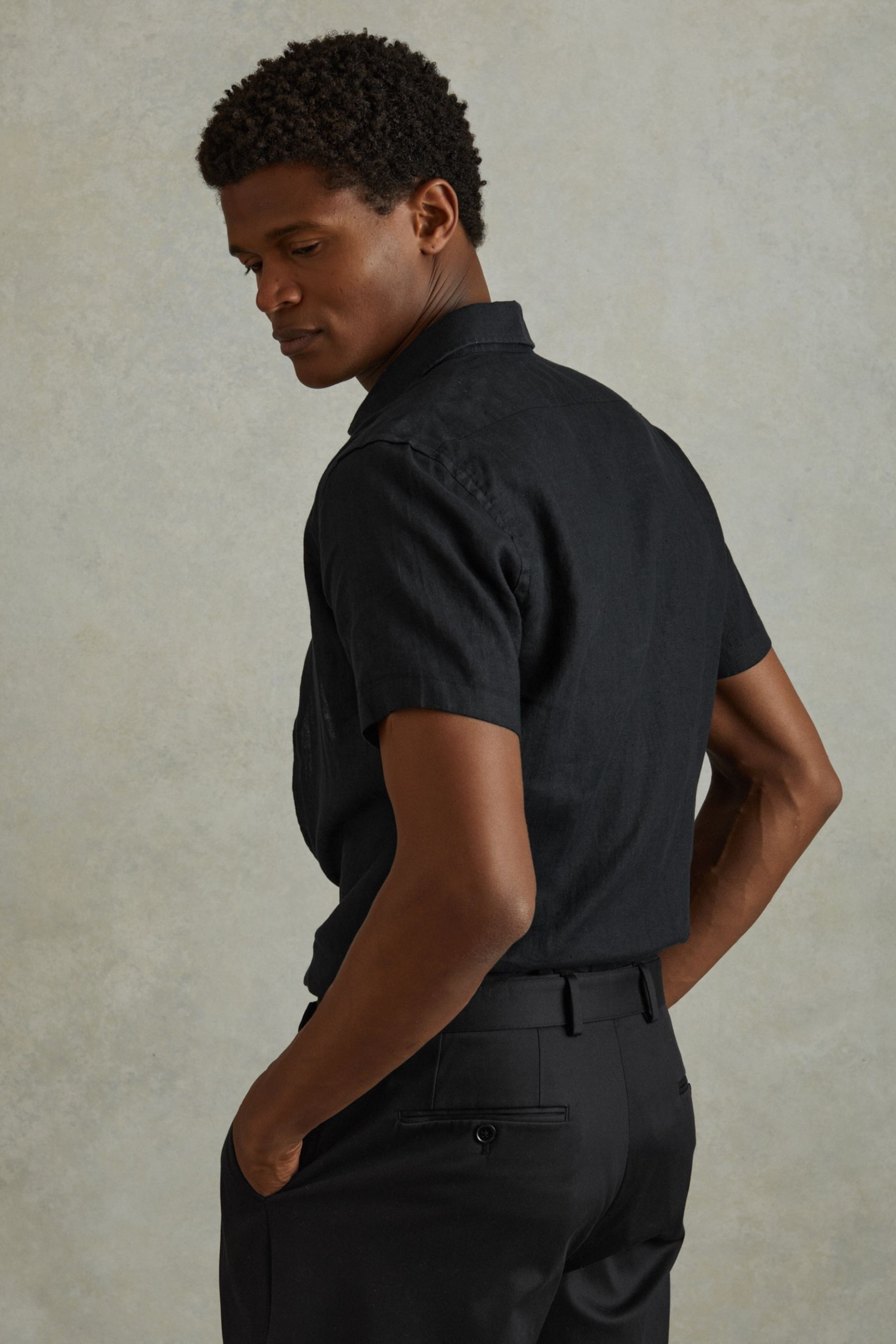 Reiss Black Holiday Slim Fit Linen Shirt - Image 4 of 5
