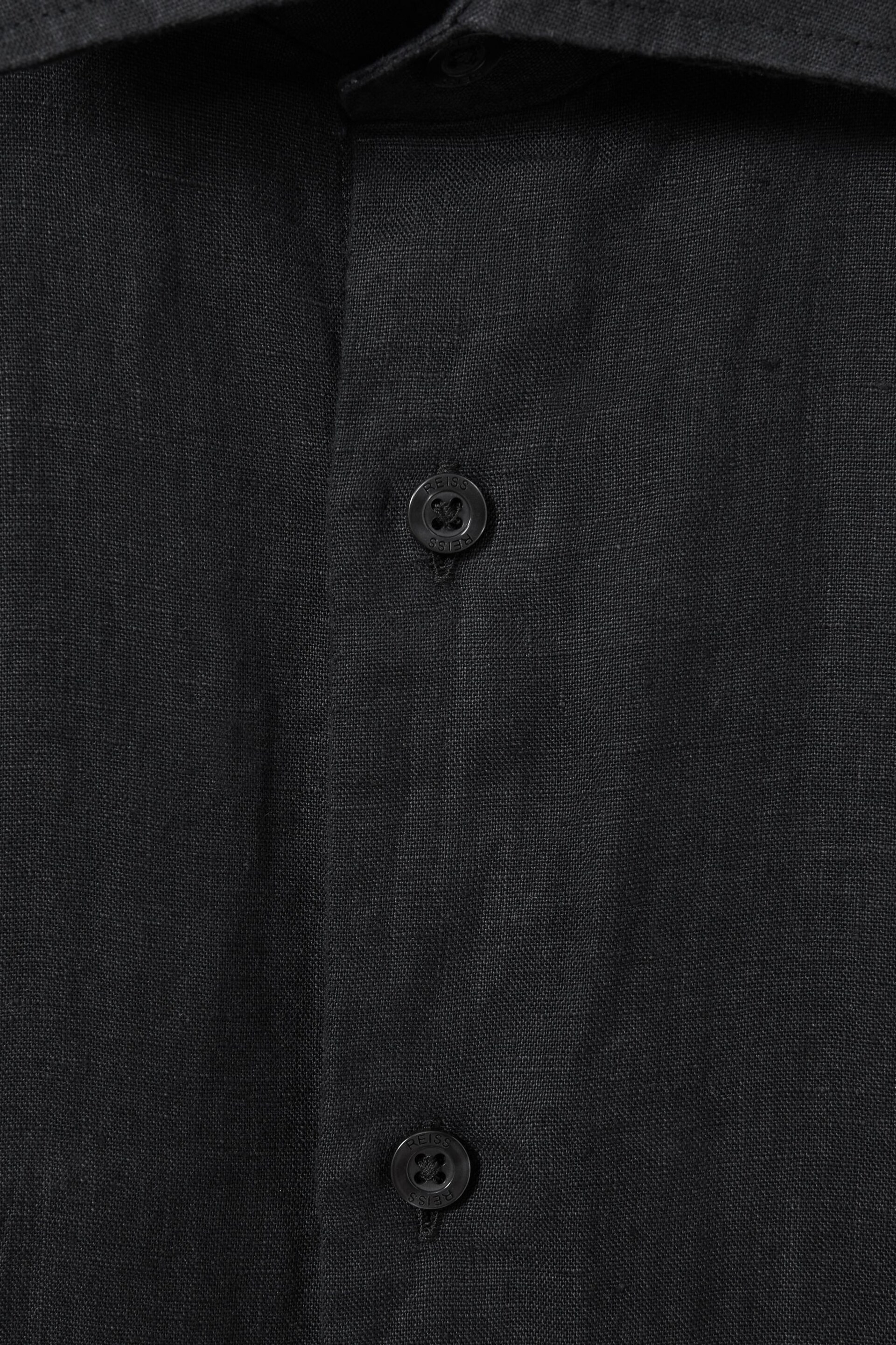 Reiss Black Holiday Slim Fit Linen Shirt - Image 5 of 5