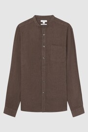 Reiss Chocolate Ocean Linen Grandad Collar Shirt - Image 2 of 6