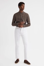 Reiss Chocolate Ocean Linen Grandad Collar Shirt - Image 3 of 6