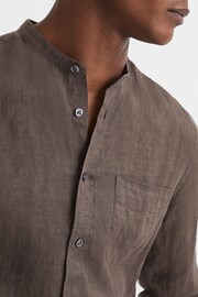 Reiss Chocolate Ocean Linen Grandad Collar Shirt - Image 4 of 6