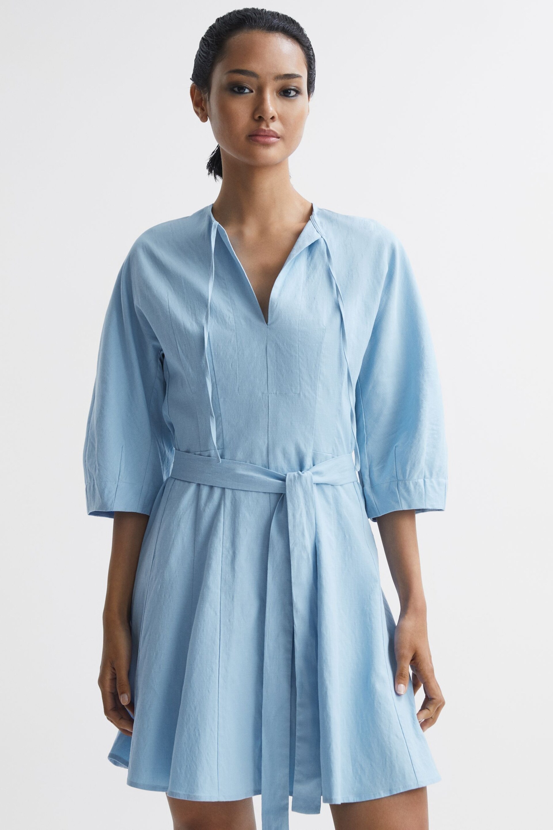Reiss Blue Freida Relaxed Fit Self-Tie Mini Dress - Image 6 of 6