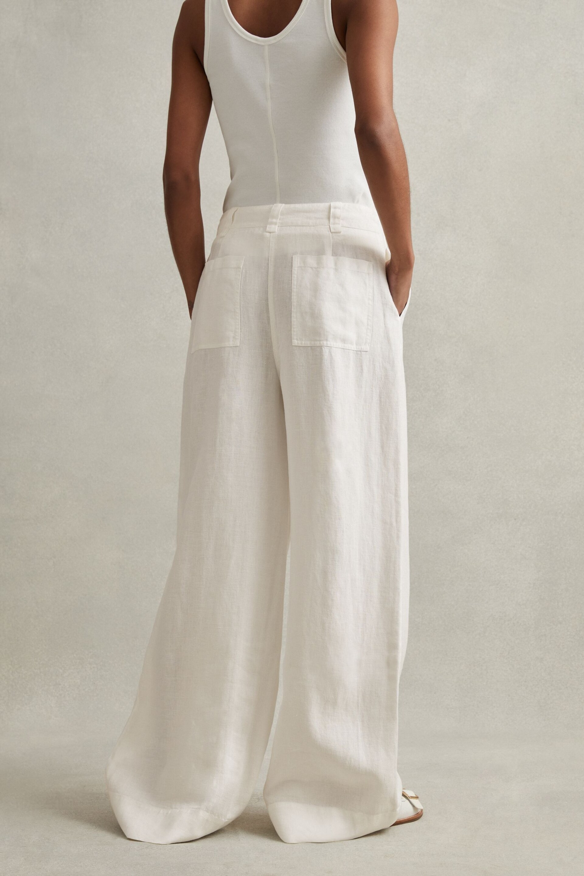 Reiss White Demi Petite Linen Wide Leg Garment Dyed Trousers - Image 1 of 6
