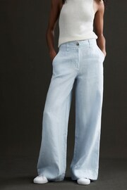 Reiss Ice Blue Demi Linen Wide Leg Garment Dyed Trousers - Image 1 of 5