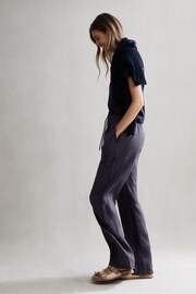 Reiss Navy Cleo Linen Wide Leg Drawstring Trousers - Image 5 of 5