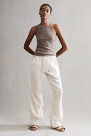 Reiss Stone Cleo Linen Wide Leg Drawstring Trousers - Image 1 of 5