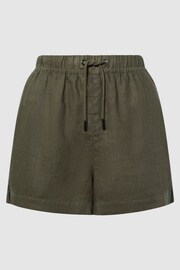 Reiss Khaki Cleo Linen Drawstring Shorts - Image 2 of 5