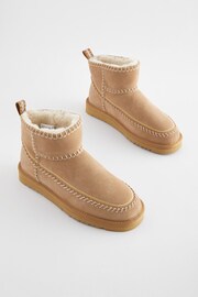 Tan Brown Shower Repellent Faux Borg Lined Suede Stiched Boots - Image 1 of 8
