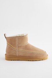 Tan Brown Shower Repellent Faux Borg Lined Suede Stiched Boots - Image 2 of 8