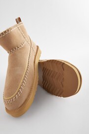 Tan Brown Shower Repellent Faux Borg Lined Suede Stiched Boots - Image 3 of 8