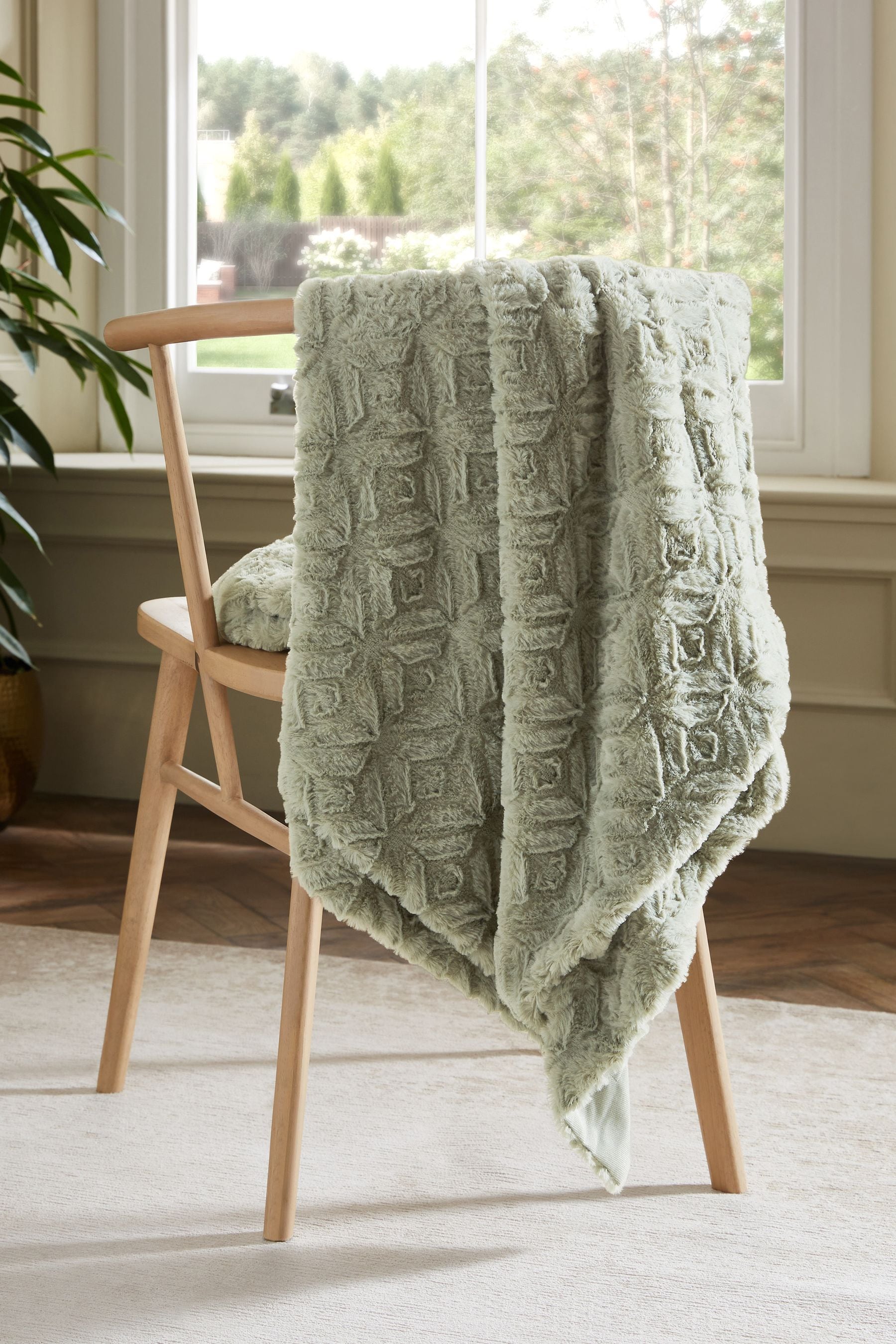 Buy Sage Green Ruby Geometric Faux Fur Throw from Next Luxembourg