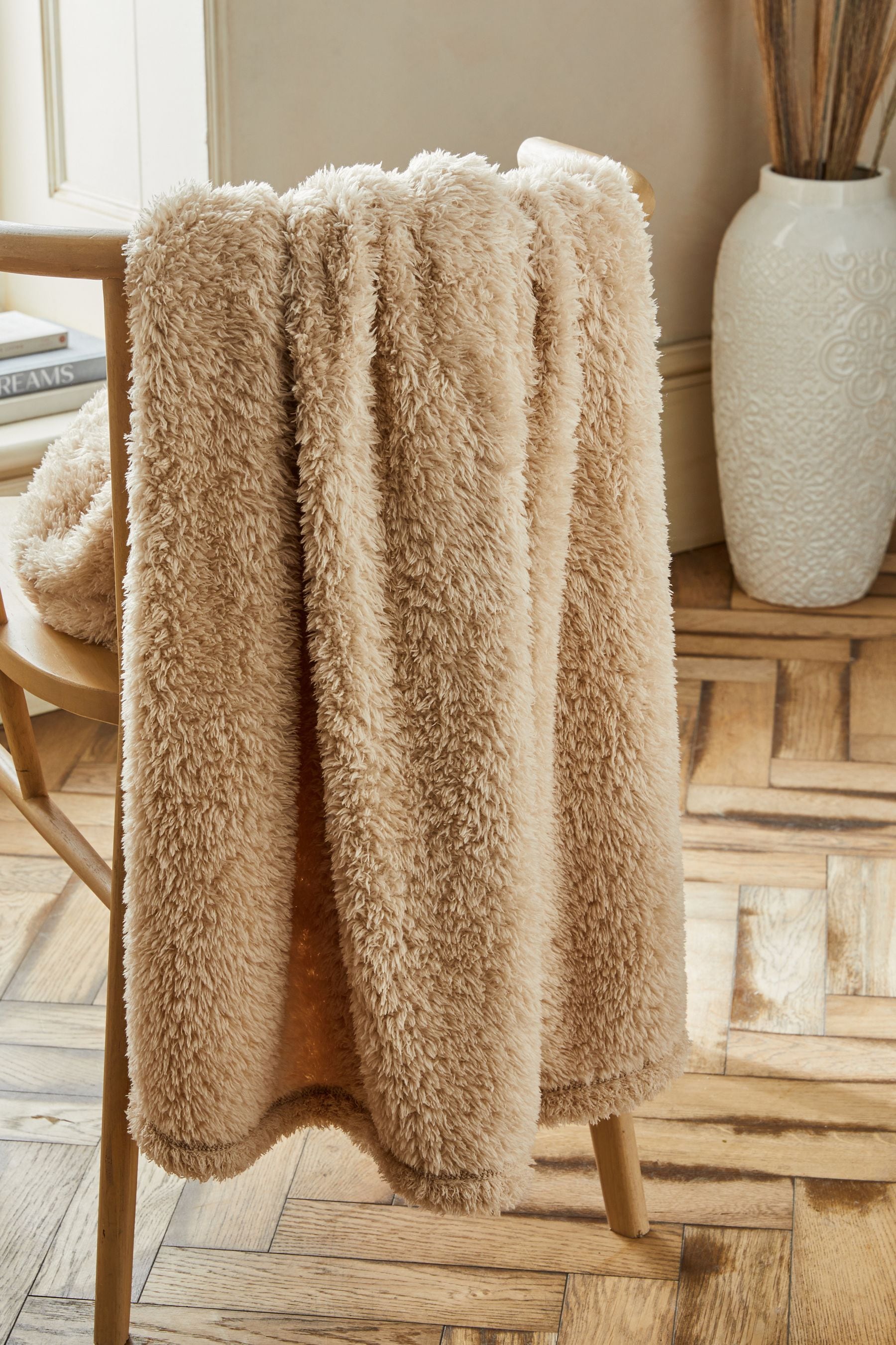 Natural fleece throw deals