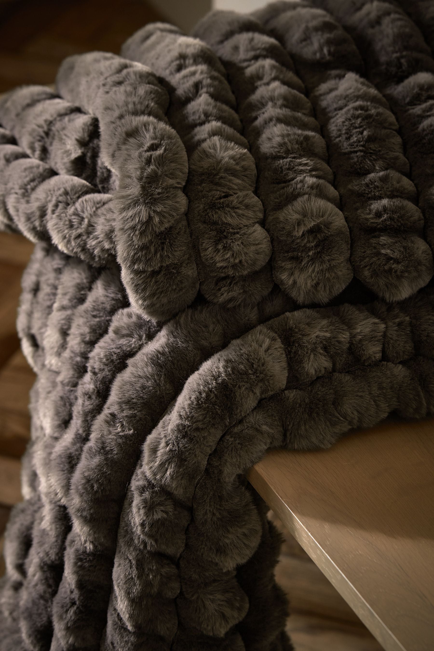 Buy Charcoal Grey Coco Ribbed Faux Fur Throw from Next Luxembourg