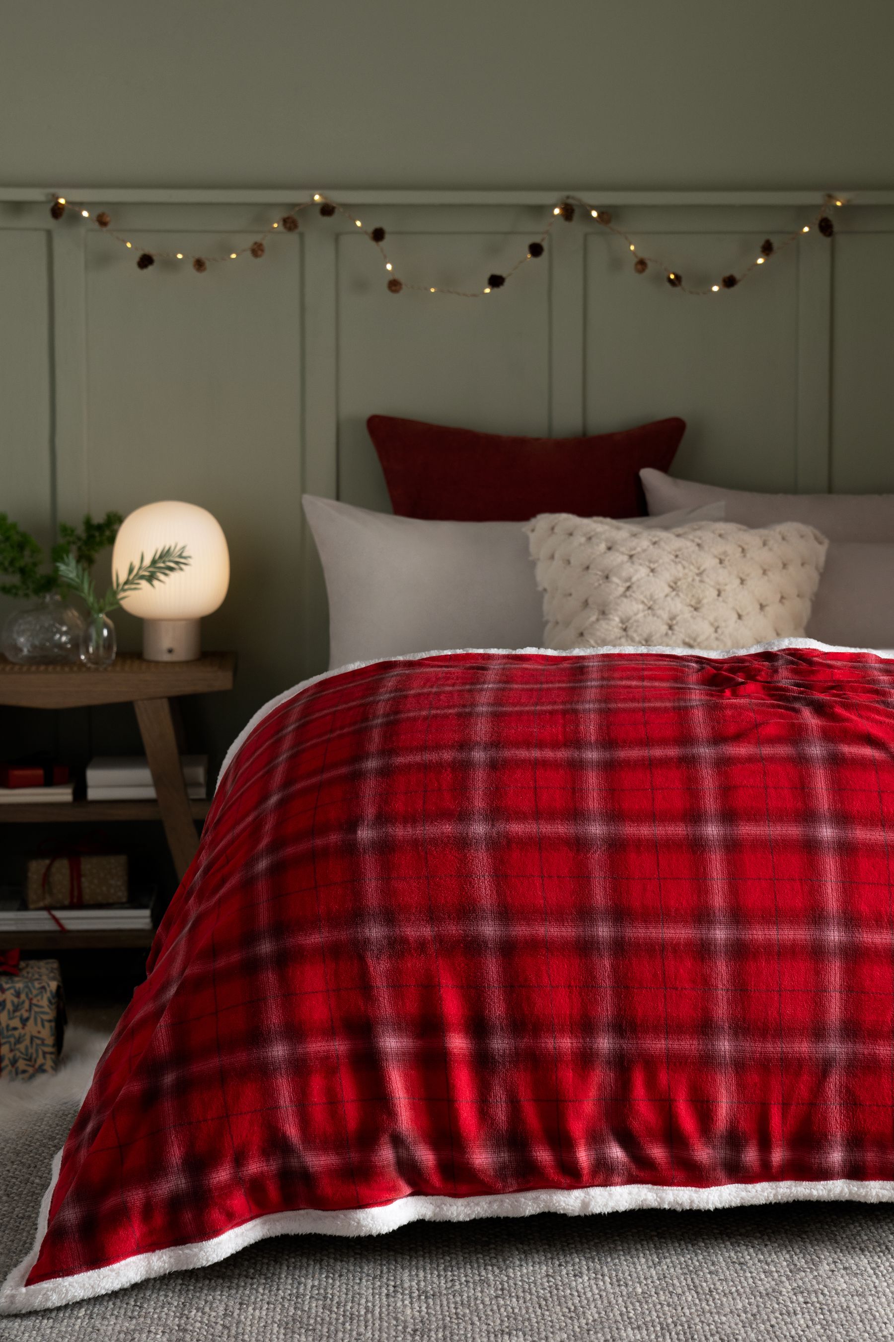 Buy Red Christmas Check Fleece Throw from Next Luxembourg