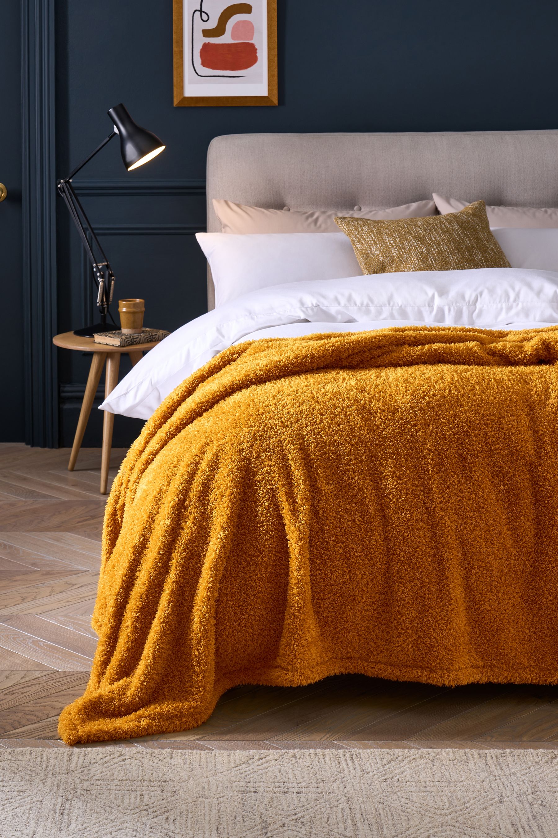 Buy Ochre Yellow Snuggle Teddy Fleece Throw from Next Luxembourg