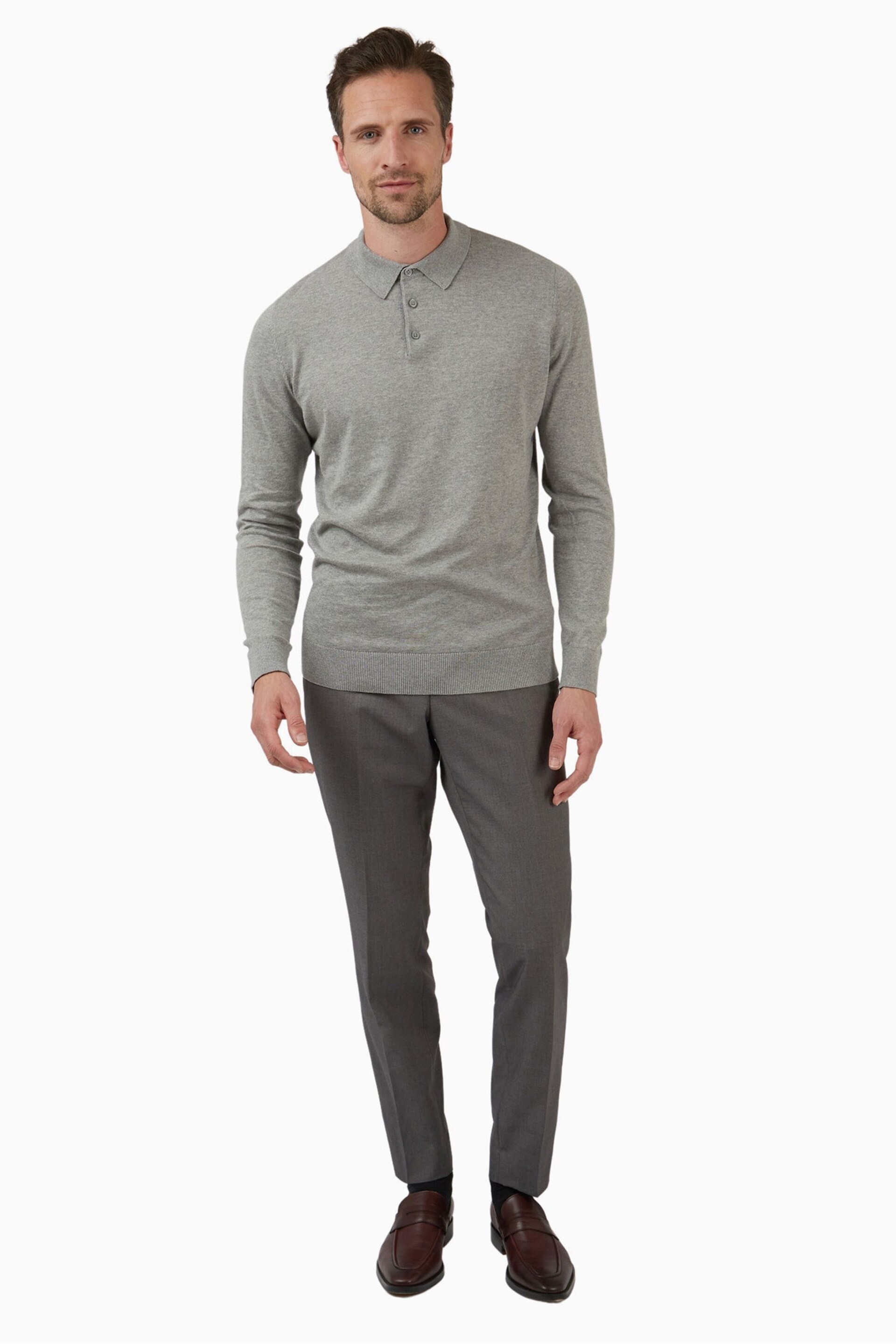 Jeff Banks Grey Jeff Banks Grey Long Sleeve Knit Polo Shirt - Image 3 of 4