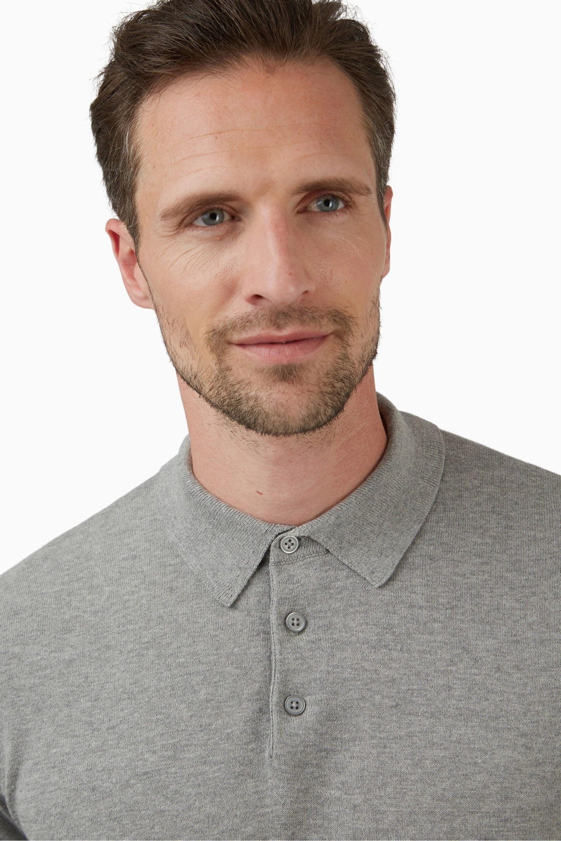 Jeff Banks Grey Jeff Banks Grey Long Sleeve Knit Polo Shirt - Image 4 of 4
