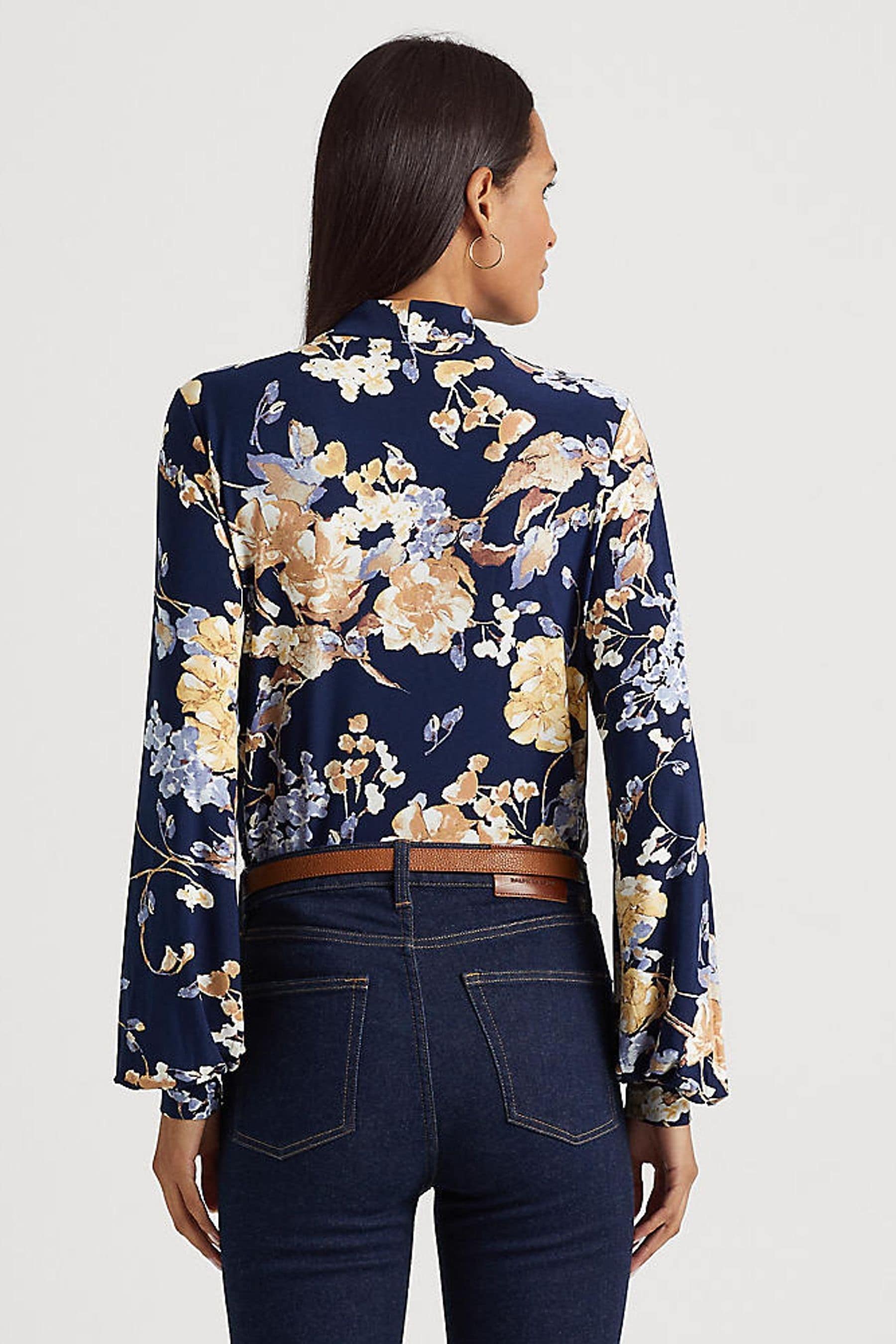 Buy Lauren Ralph Lauren Navy Blue Kathlinda Tie Neck Print Blouse from Next Austria