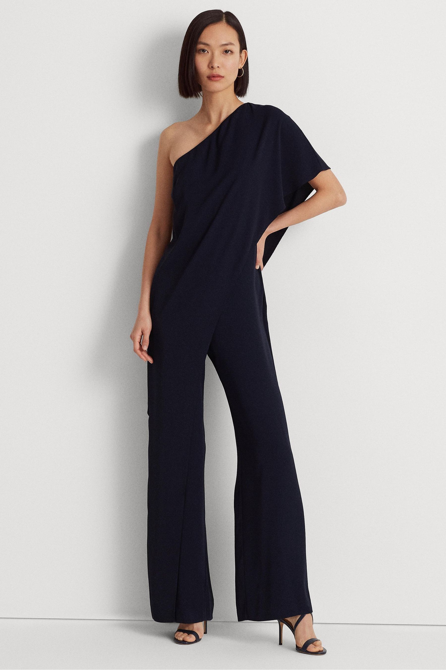 Buy Lauren Ralph Lauren Navy Blue Cape Georgette One Shoulder Jumpsuit from Next Slovenia